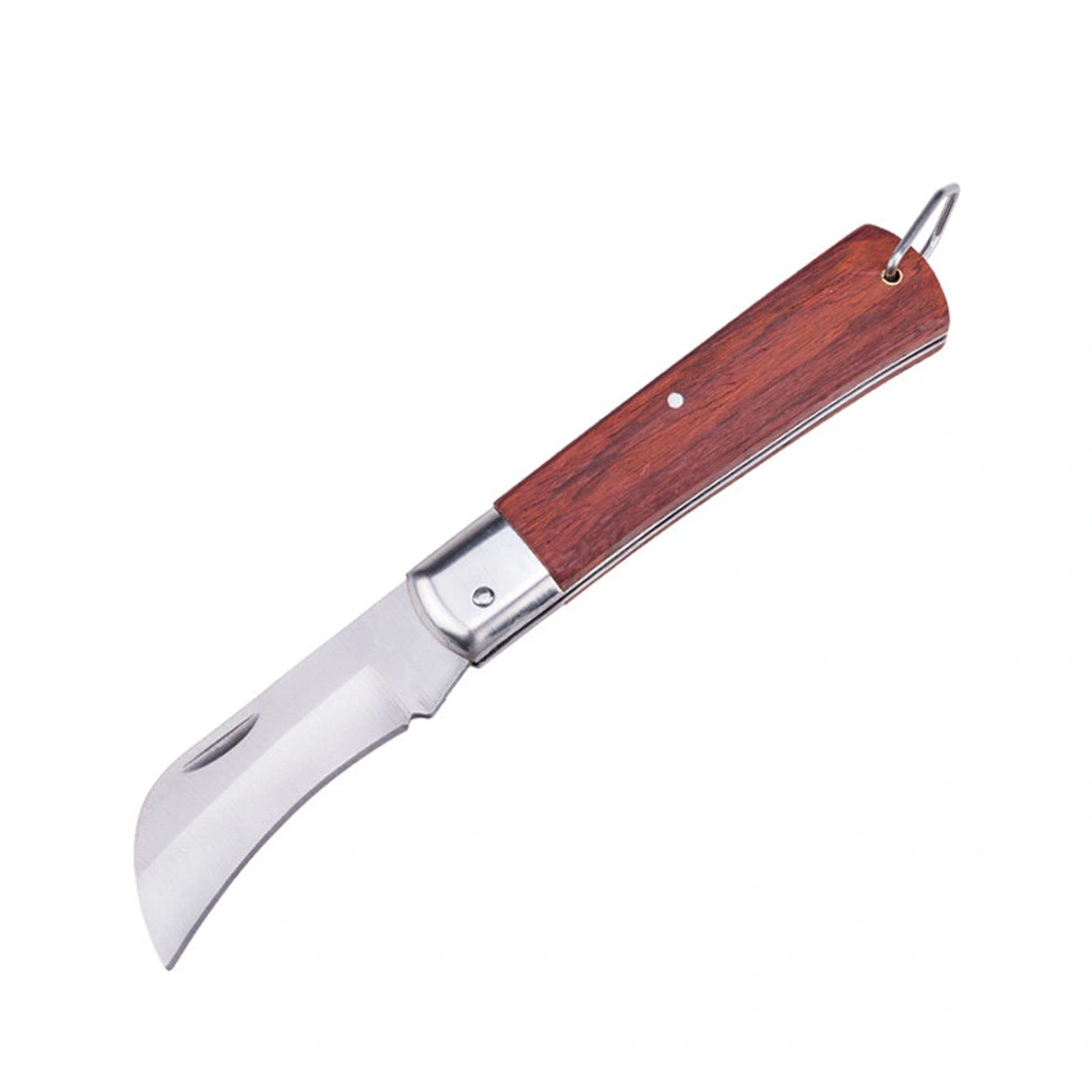 Electrician Knife Professional Wooden Handle Curved Blade Elbow Folding