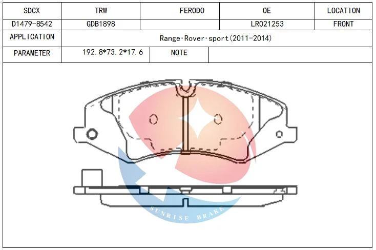 Sdcx D1479 Lr051626 Chamfered Slotted Shimmed Ceramic Front Brake Pad for Car