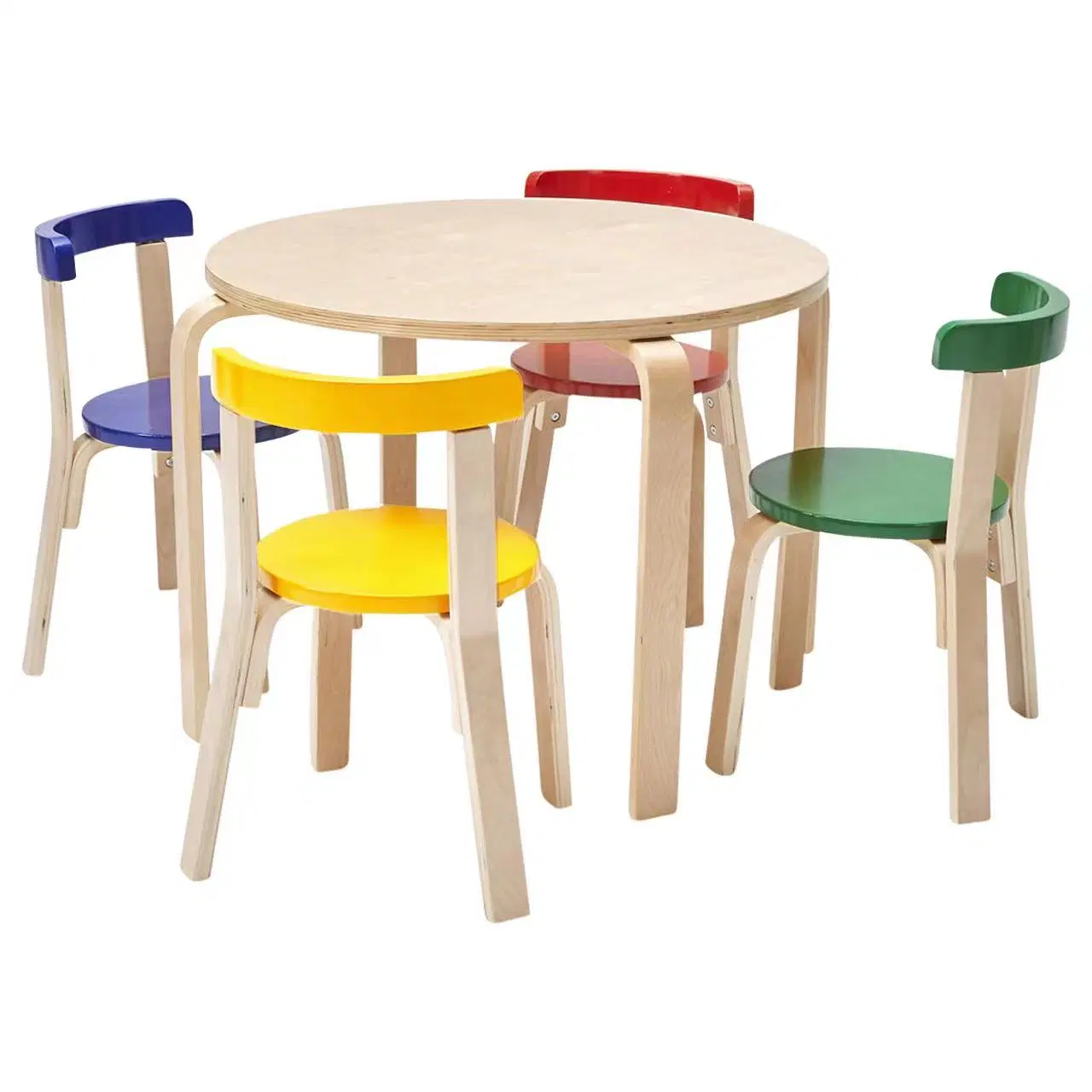 Moderno de alta calidad Surtido de 5 piezas de mobiliario para niños 12en la altura del asiento Child-Size Bentwood Mesa Redonda y curvados hacia atrás Silla Set