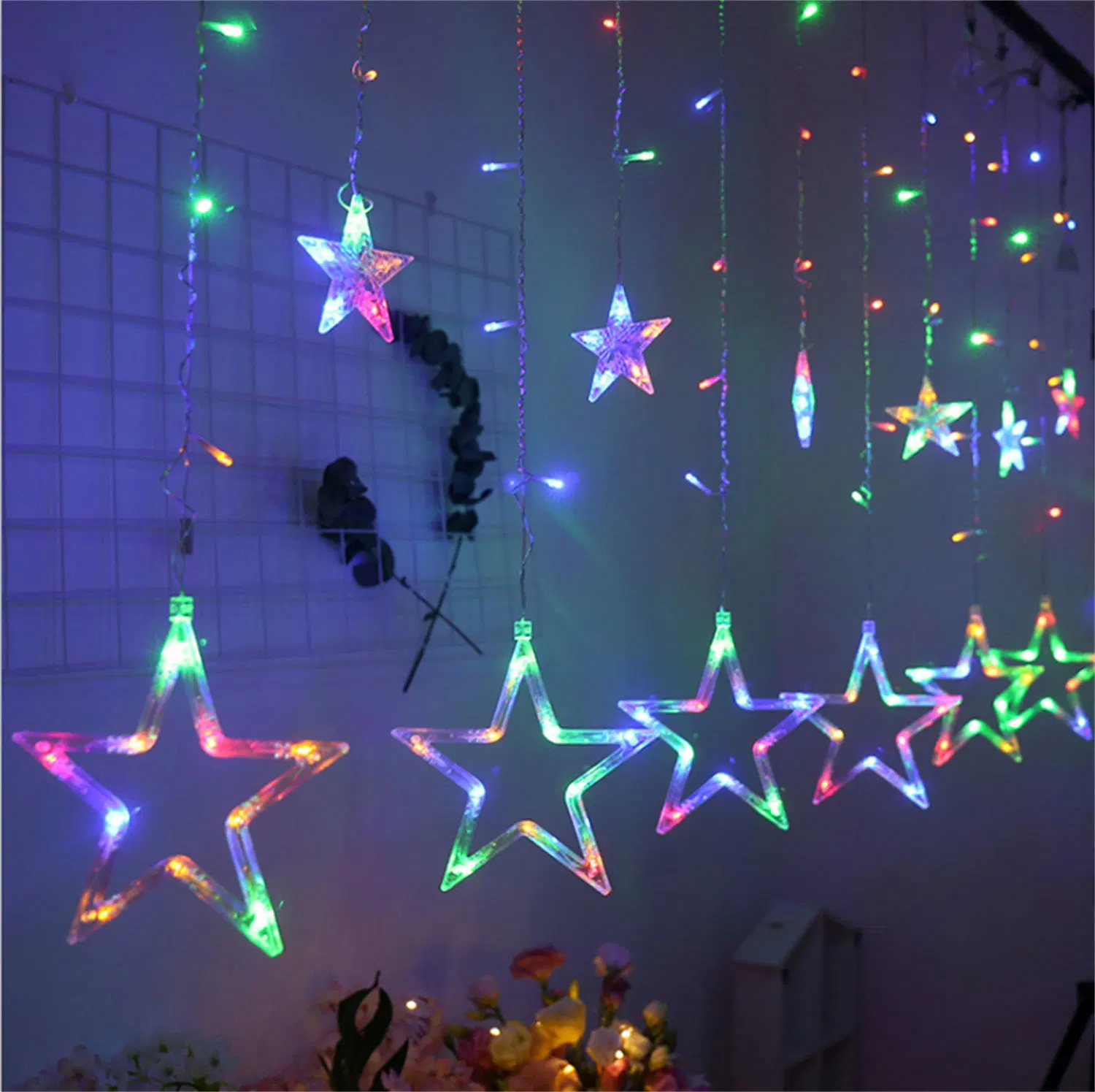 Indoor Decoration 138 LED Twinkle Light 12 Star Curtain String Lighting