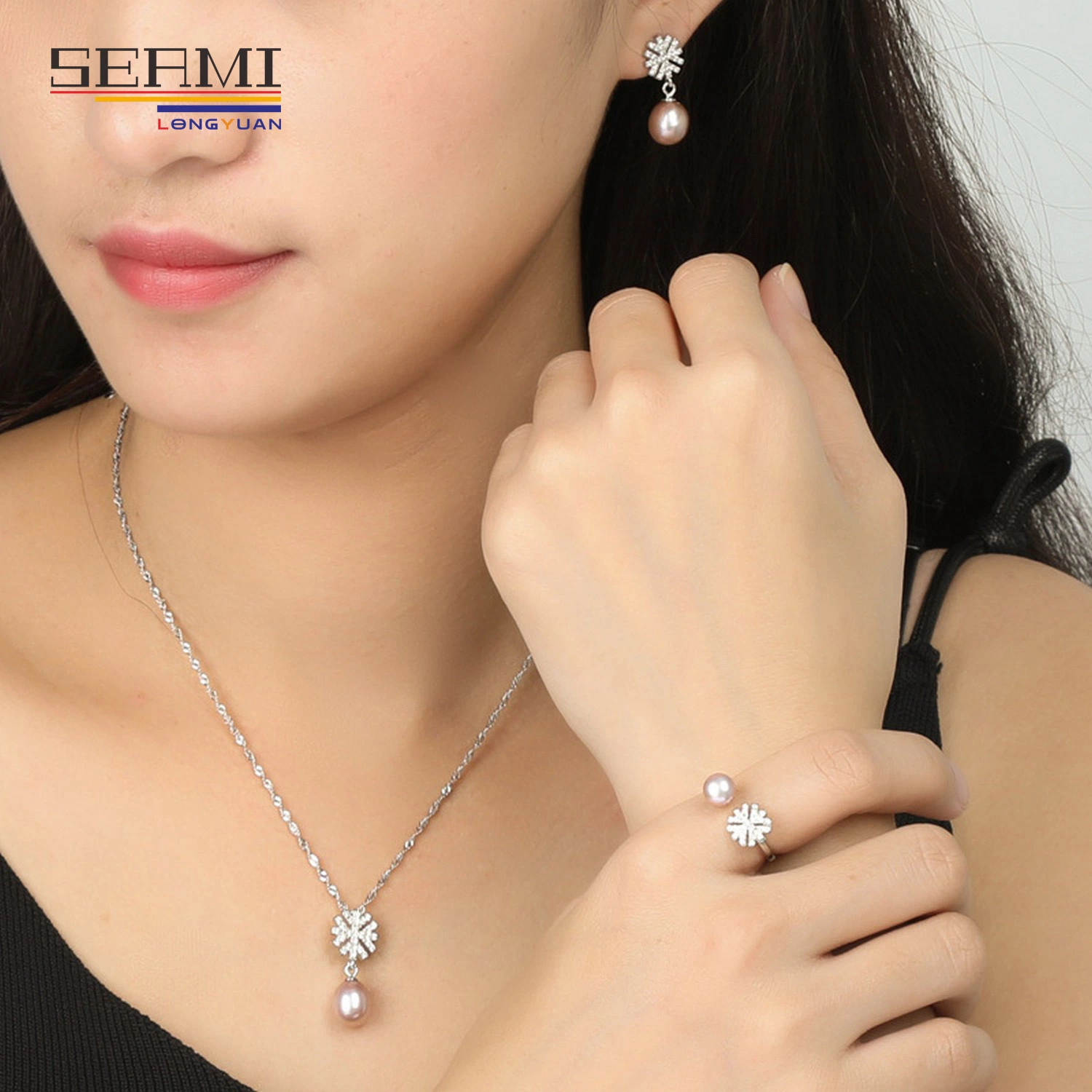 S925 Silver Ring Women's Fashion Instagram Trend Three Sets Necklace