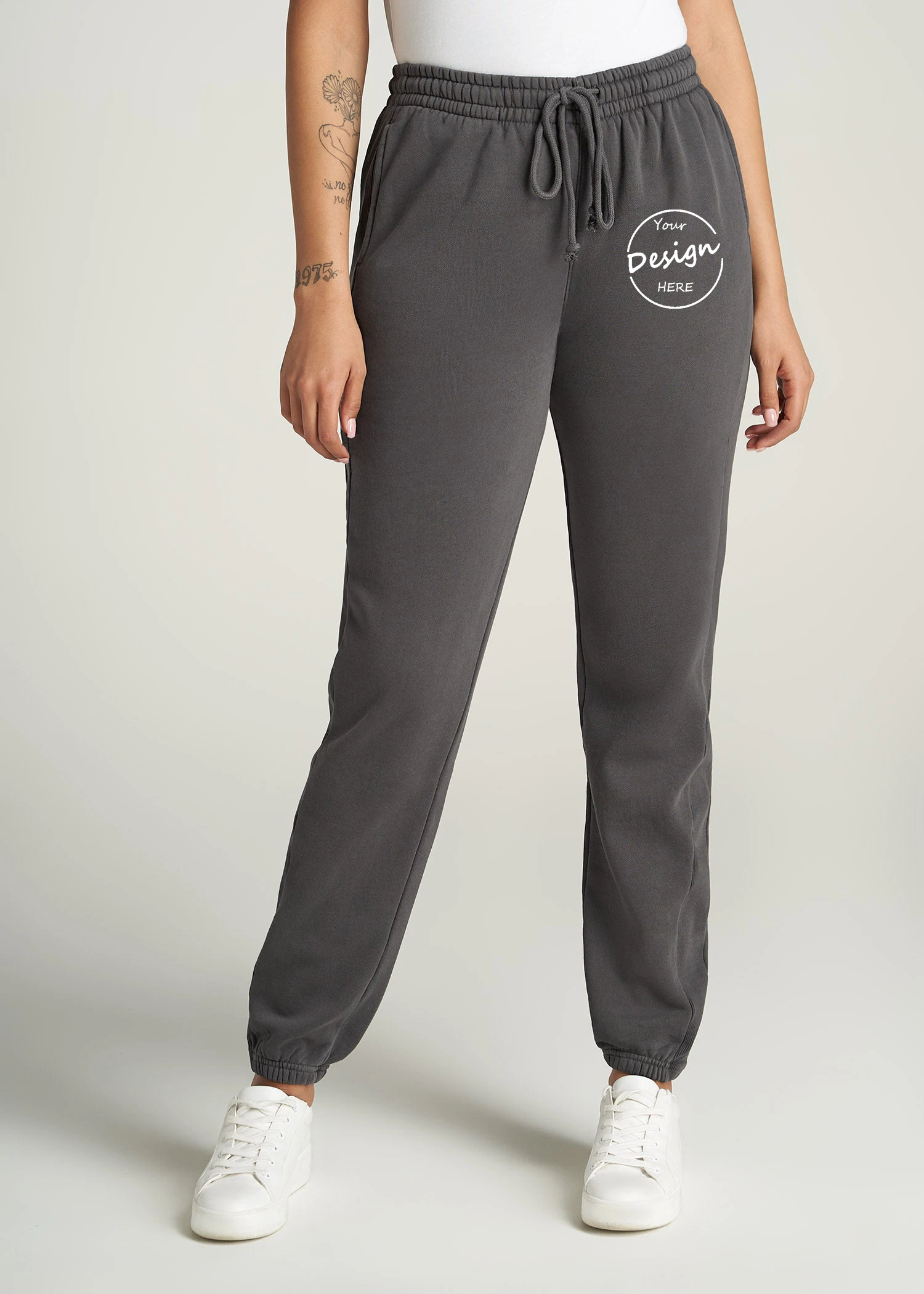 Calças de treino modernas de alta qualidade Plain Grey Winter para mulher, joggers de algodão Calças de ajuste normal Sweat para mulher