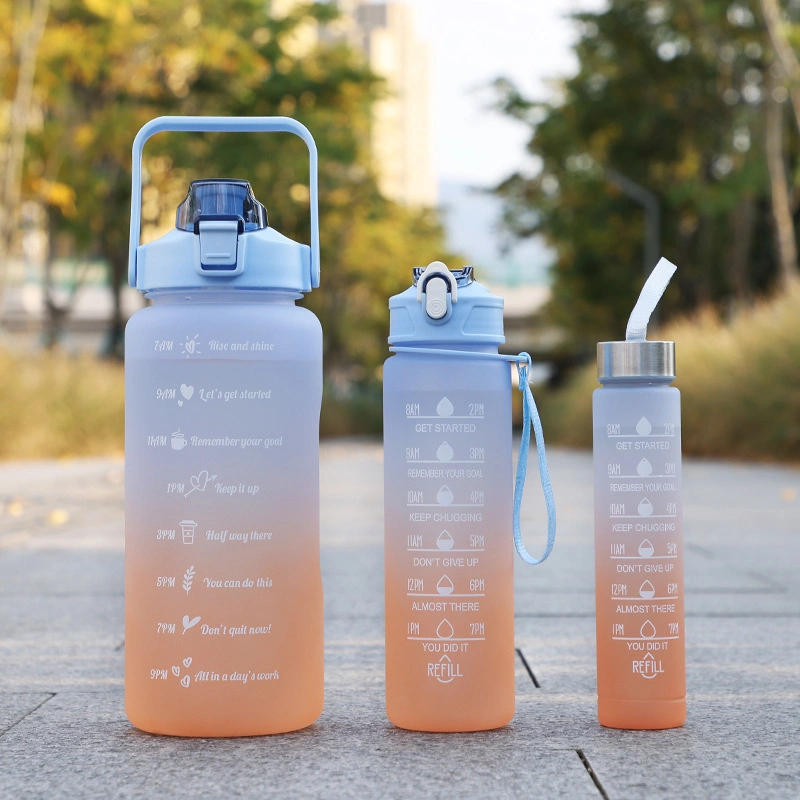 Gradient Color Motivational Plastic Sport Fitness Water Bottle Set with Time Maker