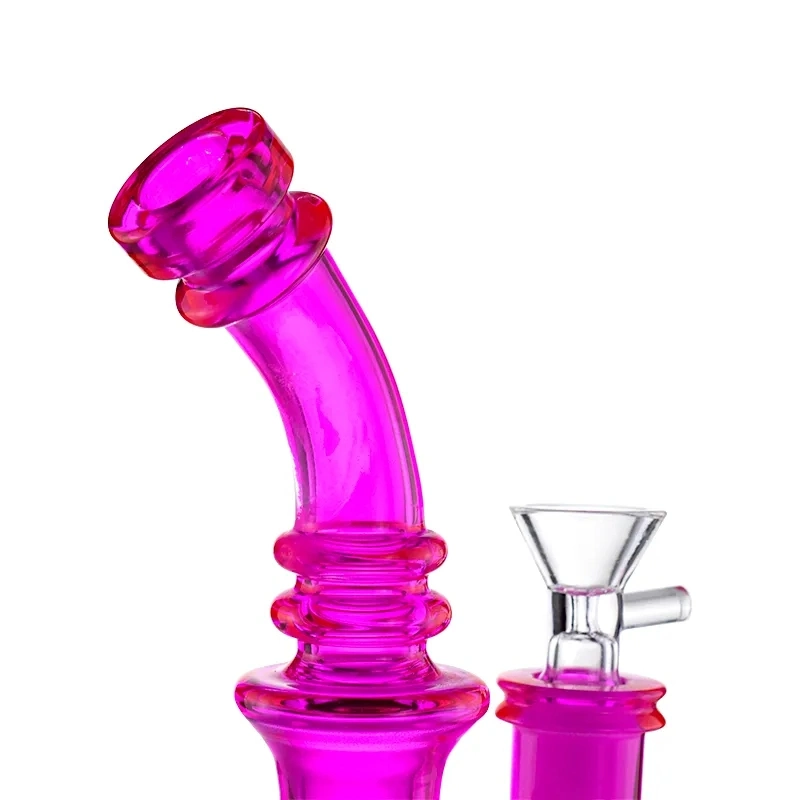 9.2 Inches Recycler Bent Type Hookah Pink Color Glass with Swiss Percolator and 14mm Female Joint