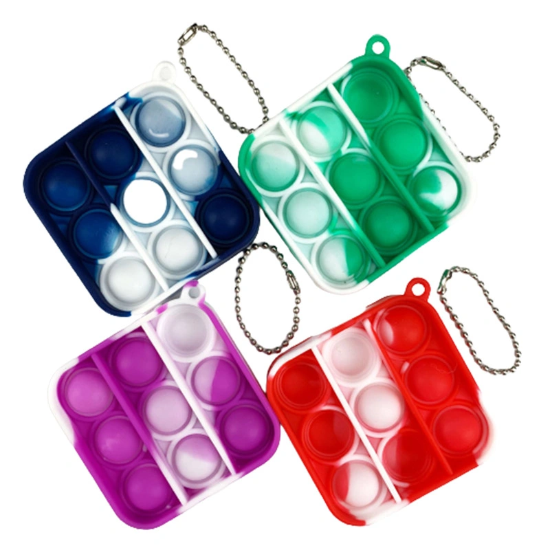 Bulk 58mm Silicone Color Block Splicing Relieve Pressure Pop It Key Chain