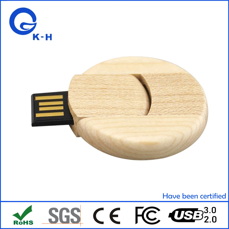 Best Gift Round Wooden USB Flash Memory Storage Engraving Logo 16GB 32GB