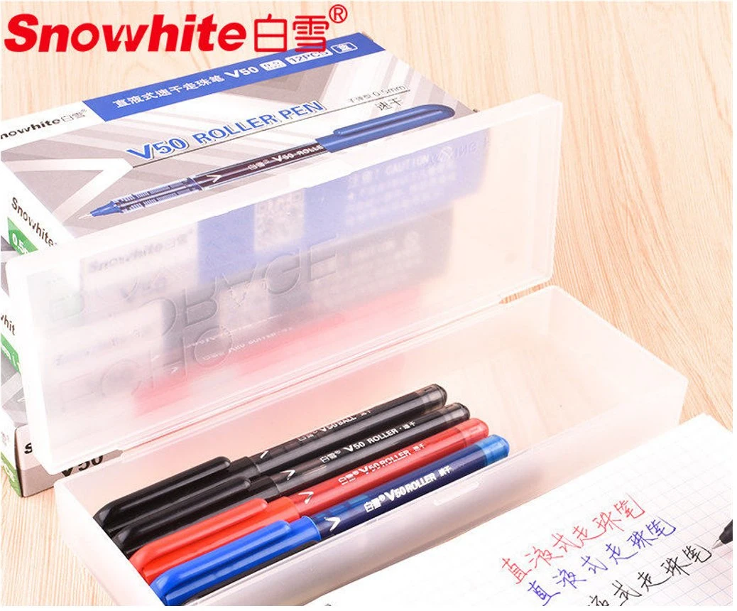 School Supplies Snowhite Plastic Roller Ball Stick Pen, Liquid Ink, Red Ink, Extra Fine, Dozen