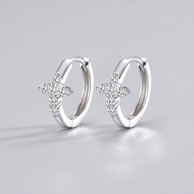 Women's Fashion Jewelry 18K White Gold Plated 925 Sterling Silver Vvs Moissanite Diamond Cross Hoop Earrings