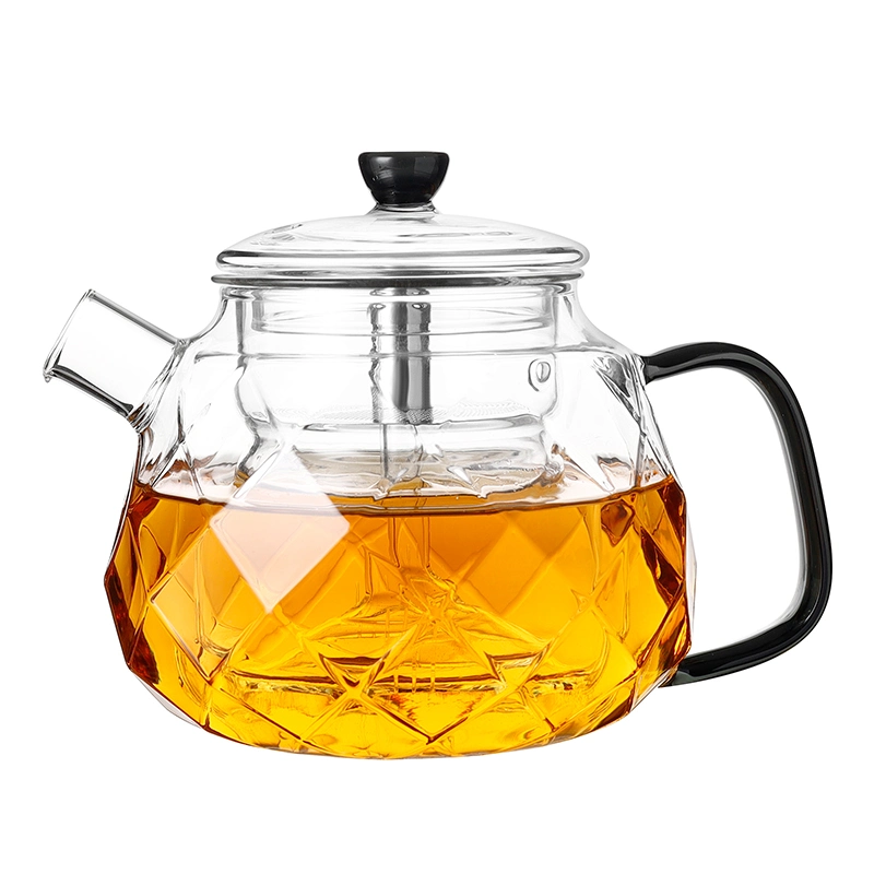 Forma de rombo decorativos extraíble infusión de té de vidrio de borosilicato tetera establece