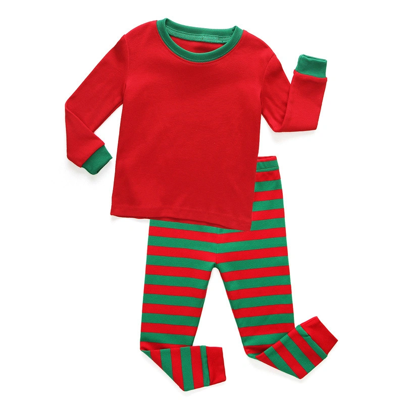 Pijama de algodão orgânico para crianças, pijama de bambu para bebês ecológico, roupa de dormir para mulheres e homens, conjunto de lounge para família com listras vermelhas/verdes para festa de Natal.