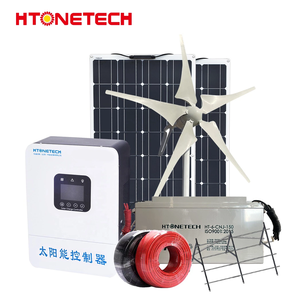 Htonetech Mono Solar Photovoltaic Panel Factory Système d'alimentation hybride complet de 3 kW avec système électrique éolien de la Chine et système d'alimentation éolienne.