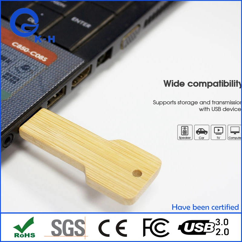 Bambú de madera de forma clave de la unidad de memoria Flash USB 16GB 32 GB 128GB 64 GB.