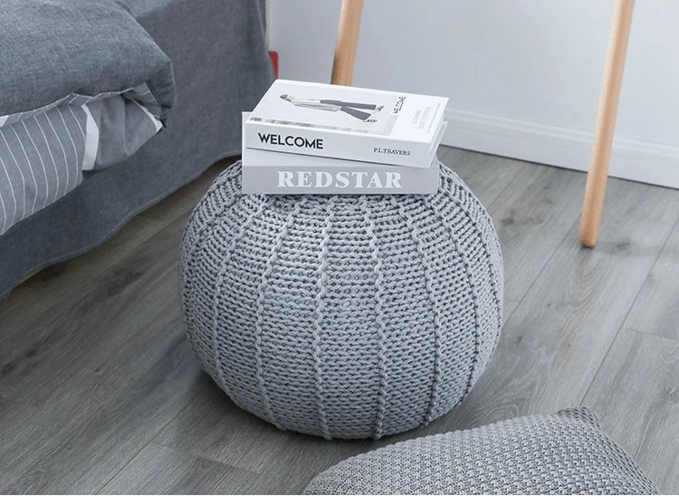 Nordic Handmade Ottoman for Living Room Home Decorative Seating Bean Bag Knitted Ottoman Round Floor Seat 2 Size