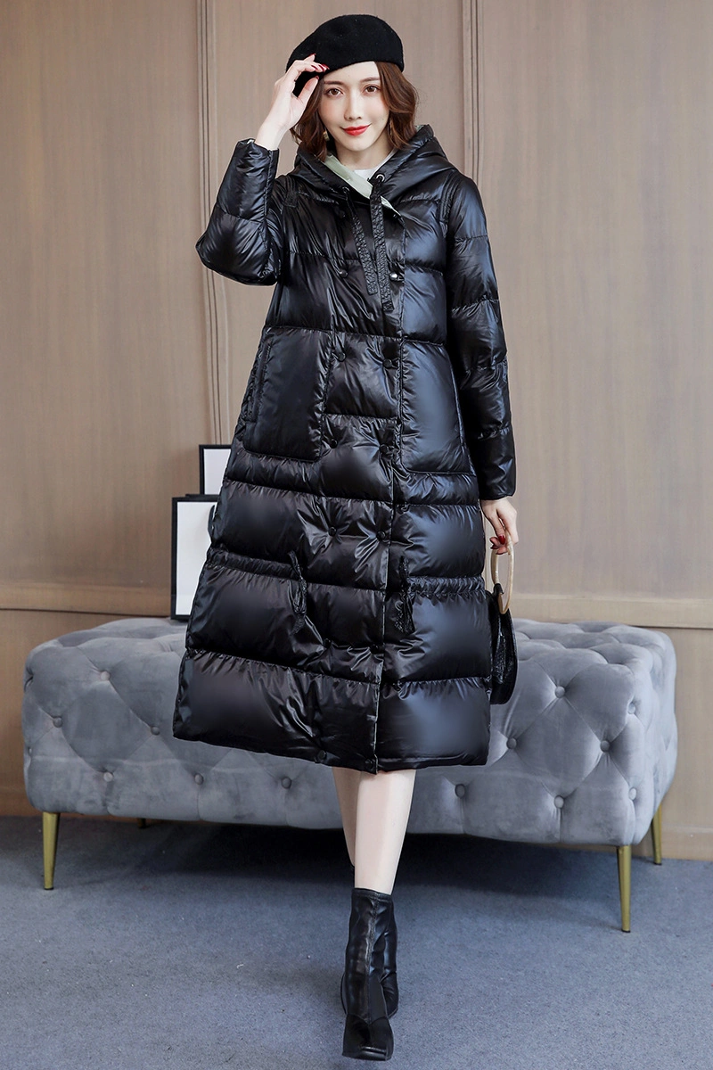 High quality/High cost performance Winter Womens fashion Thick Warm Shiny Down Filled Coats Long Reversible Puffer Jacket