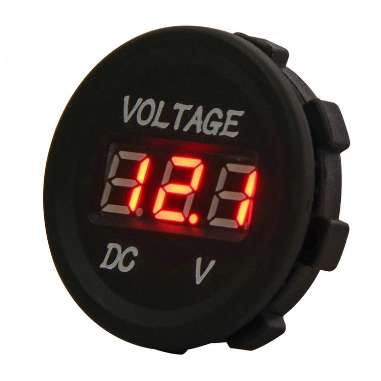 10A Round Auto Electric 2 Pin Small Waterproof DC Voltmeter with Blue Red LED