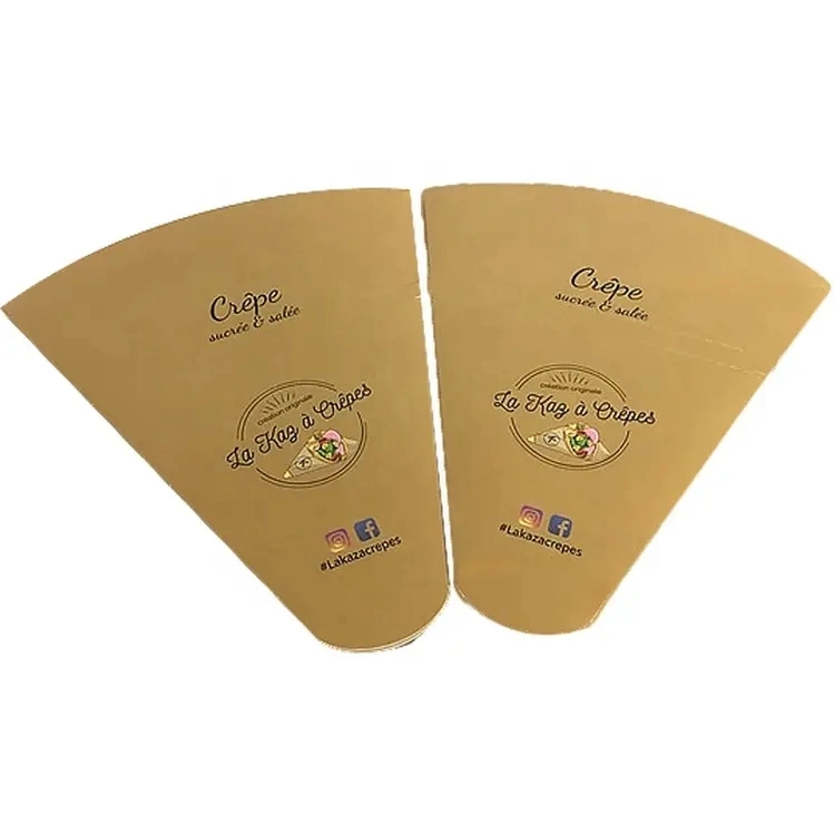 Custom Food Grade Biodegradable Triangle Egg Waffle Packaging Takeout Takeaway Pizza Cone Crepe Packaging Box Crepes Holder