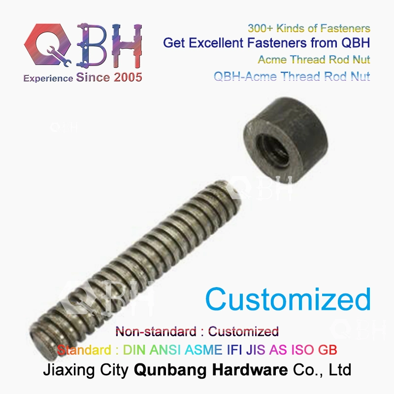 QBH Tipo de encargo Acme trapezoidal Sección cuadrada rollo de rosca larga Tuerca de tornillo de cabeza de tornillo de cabeza OEM ODM de inserto de barra de varillas