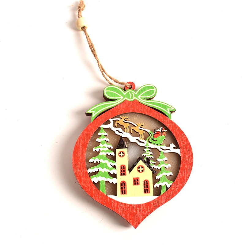 Yiwu Agent Wooden Pendant LED Christmas Tree Ornaments Party Decoration