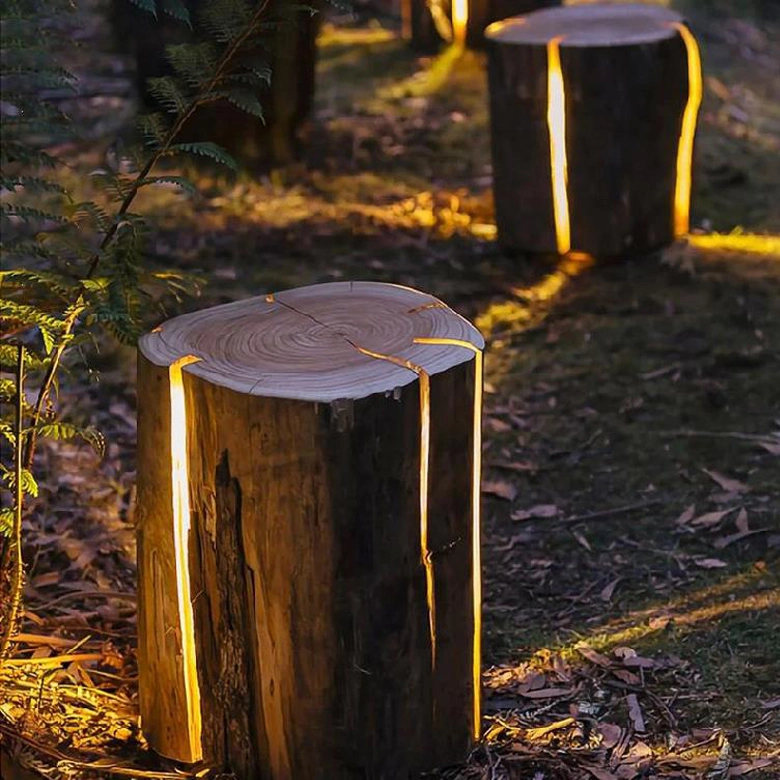 Resin Simulation Wood Solar Lights for Garden Decoration, Resin Crafts for Outdoor Decor Garden Decoration Solar Lights