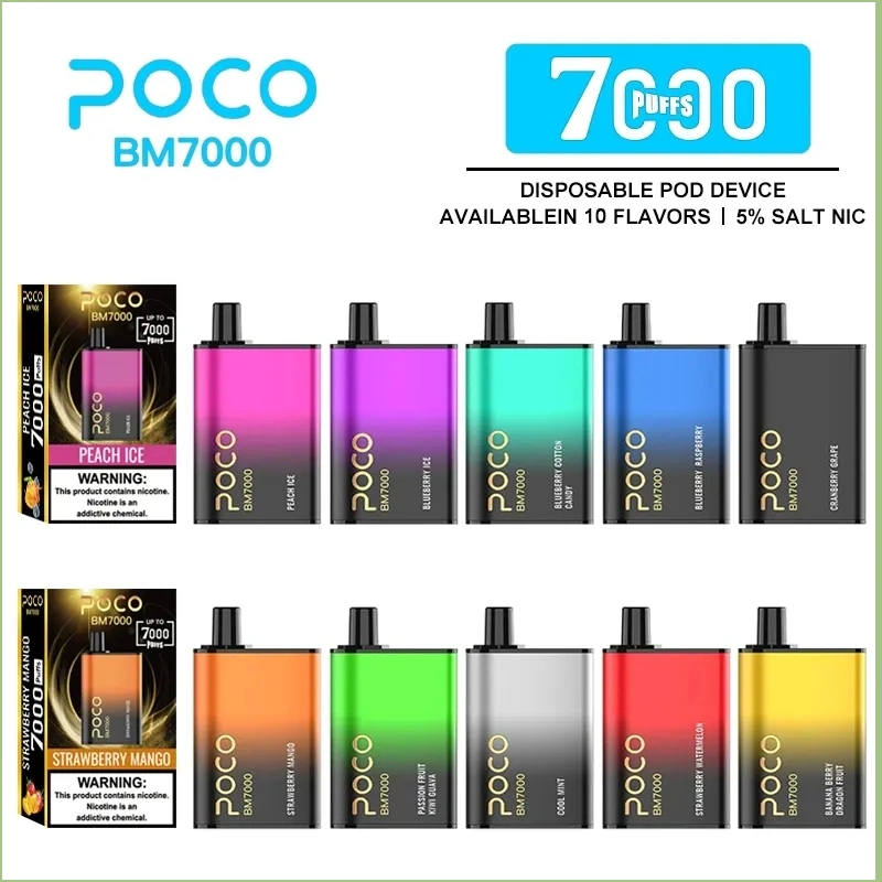 Original desechable 7000 Puff cigarrillo electrónico poco Bm7000 desechable VAPE Pluma recargable malla bobina 17ml 10 sabor Equipo último vapor Pen Guerra de Ultramar