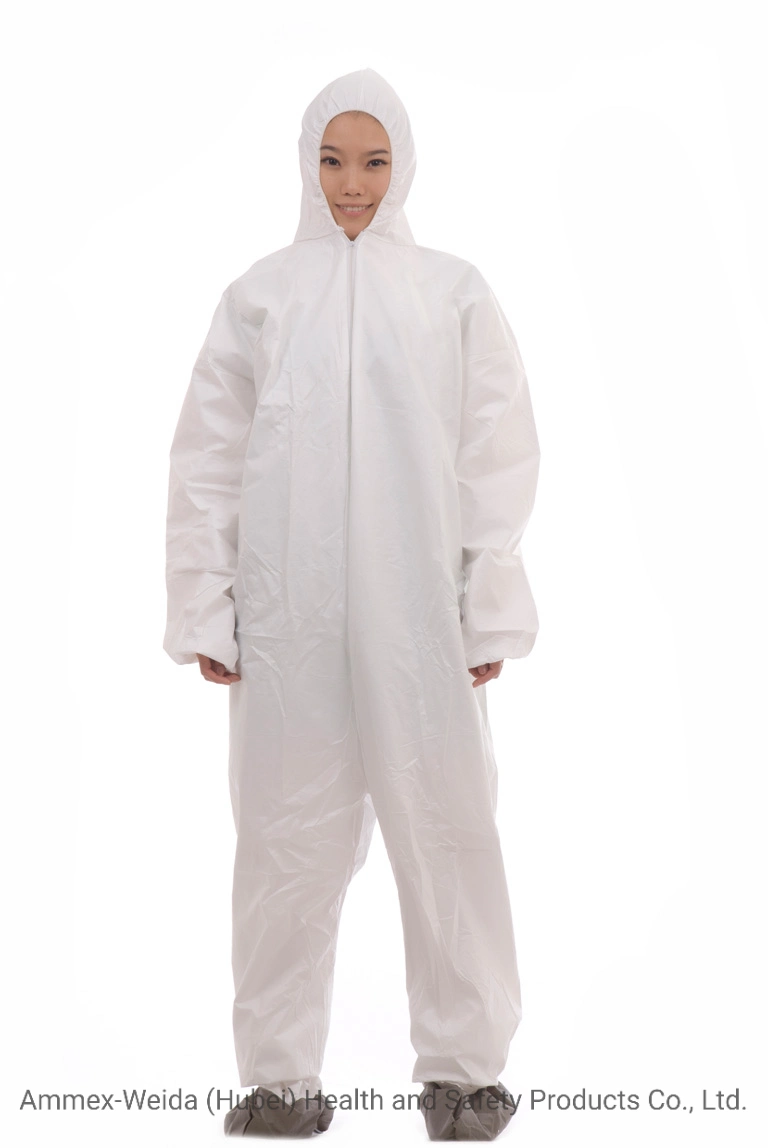 Customized Size and Weight Disposable Use Non-Woven/SMS/PP+PE Coverall with Hood