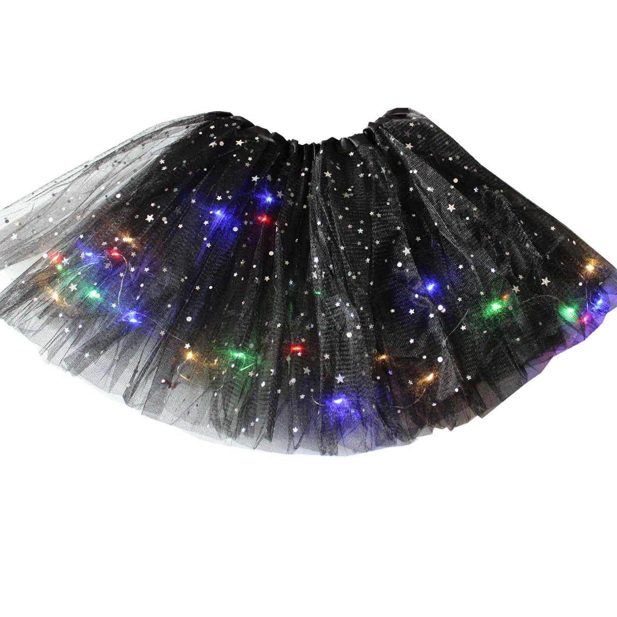 Abckids Children&prime; S Sequin Pommel Skirt Tutu Skirt Luminous Half Mesh Gauze LED Dancing Stars Girl Skirt