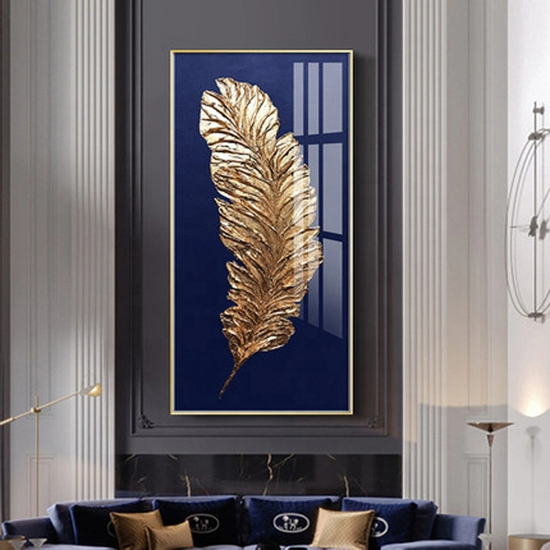 Factory Custom Gold Feather Canvas Painting Feather Leaf Wall Art Posters and Prints Wall Art