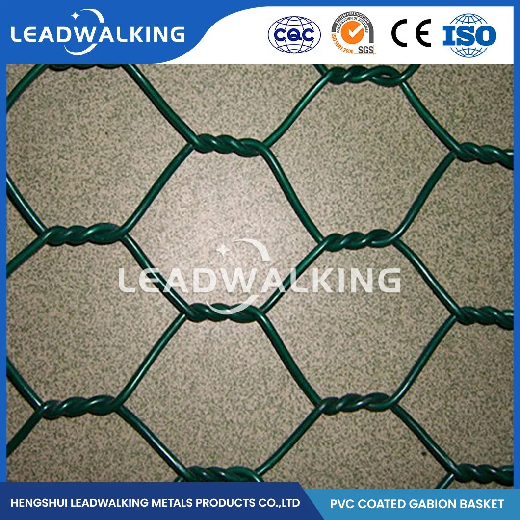 Leadwalking 2.0*0,5*0,5 Gabion de metal de tamaño de la fábrica de la jaula de malla con revestimiento de plástico Anticorrosivo Gabion Hexagonal China 60x80mm recubierto de plástico de malla Gabion Net