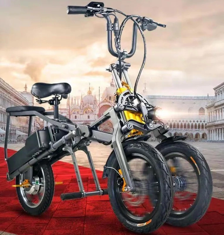 Dokma Foldable Mini Dirt 3-Wheels Bws E-Bikes 48V 500watt Double Battery Electric Bike Dual Suspension E-Bikes Foldable E-Scooter Women Electric Bike with Seat