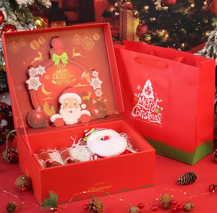 Red Gift Box Christmas Eve Decoration Candy Apple Box Christmas Gift Box with 3D Pattern