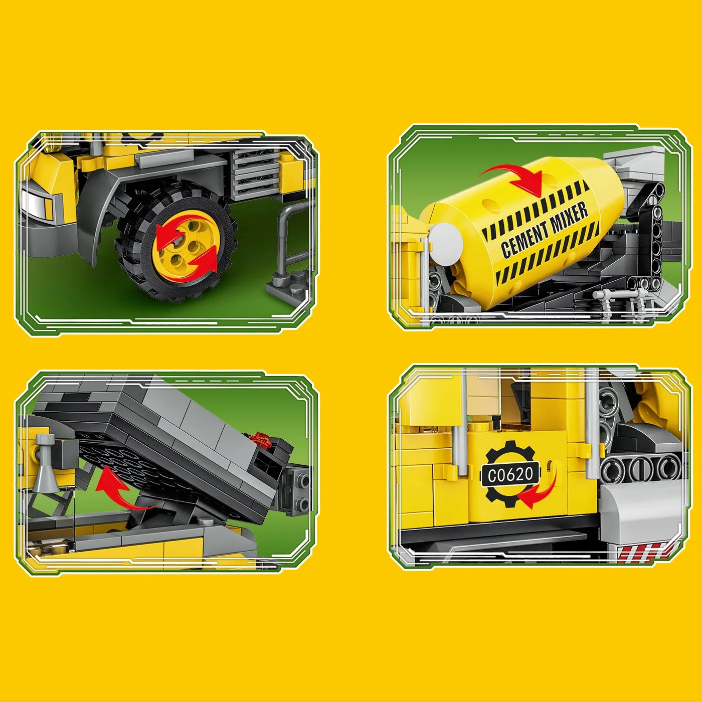 Woma Toy C0620 Student Kids Assemble 2 in 1 Construction Site Car Model Cement Truck Building Block Bricks Cement Admixture Car Toy Educational DIY