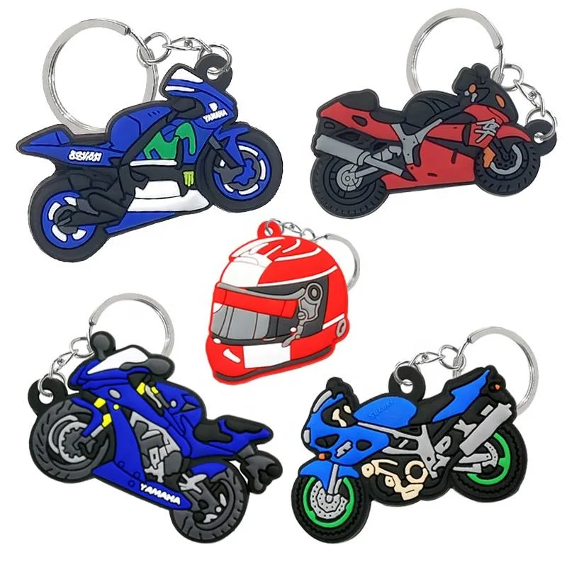 Custom Logo Gummi Silikon Motorrad 2D weich PVC Kunststoff Metall Ring Schlüsselanhänger als Geschenk