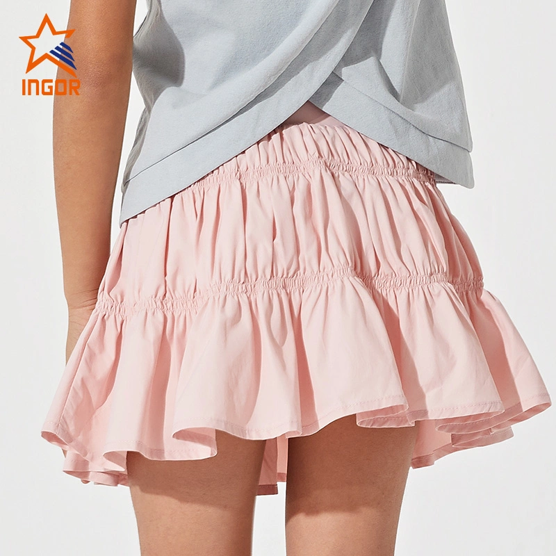 Ingorsports Custom Wholesale/Supplier Kids Skirts with Inner Short Soft Elastic Band Smocking Woven Outer Layer for Kids Sports Fitness Athletic Wear