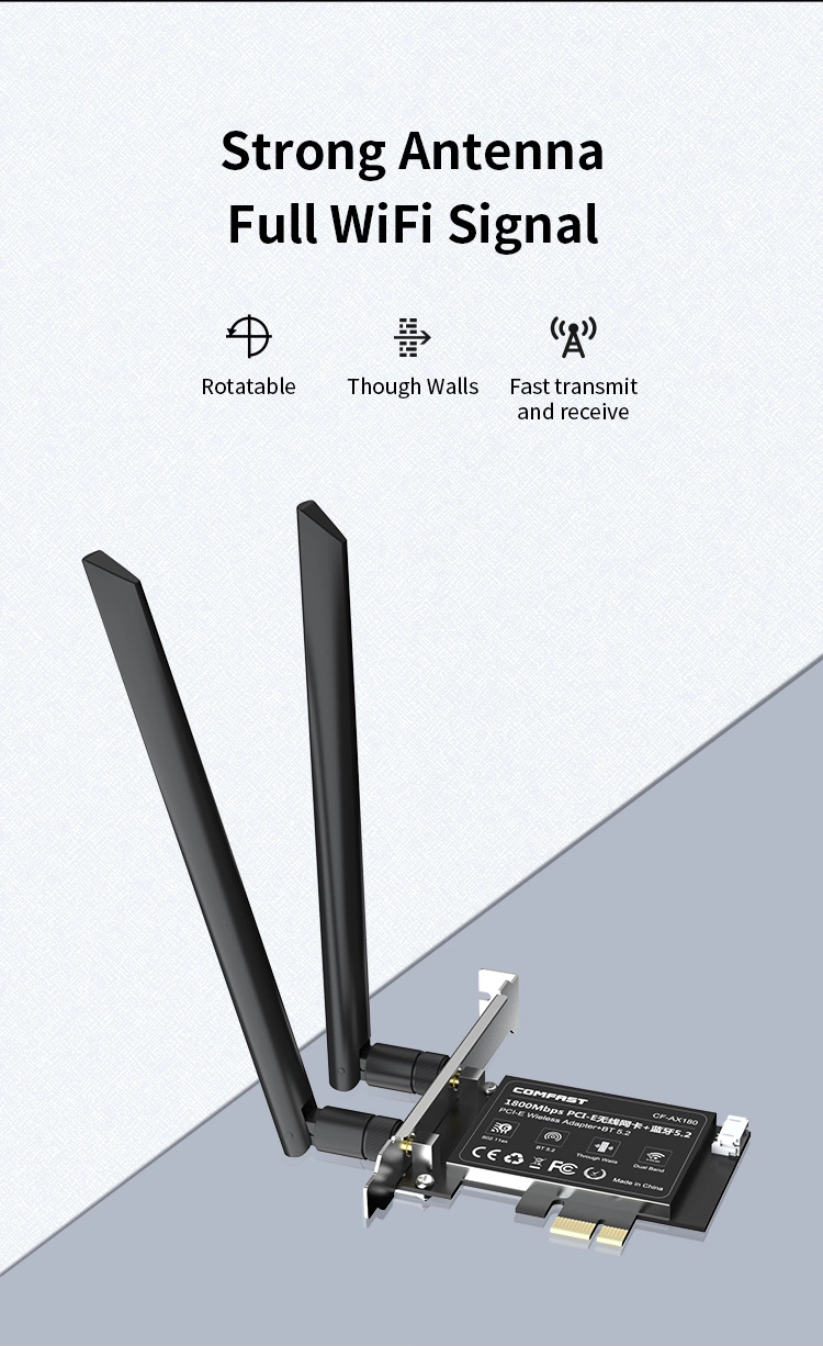 بطاقة Bluetooth لشبكة LAN لاسلكية Comfast 802.11ax 6 Adapter PCIe بطاقة شبكة WiFi بسرعة 5.2 ميجابت في الثانية للكمبيوتر