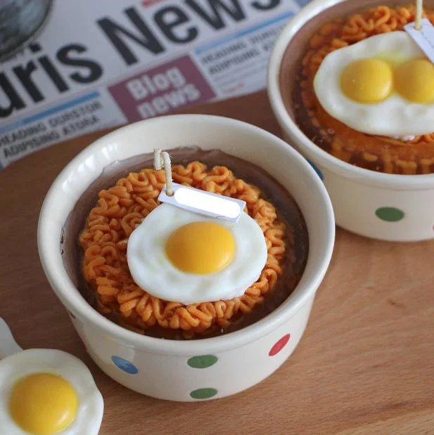 Instant noodles Poached Egg Jelly Soy Wax velas Home decoração