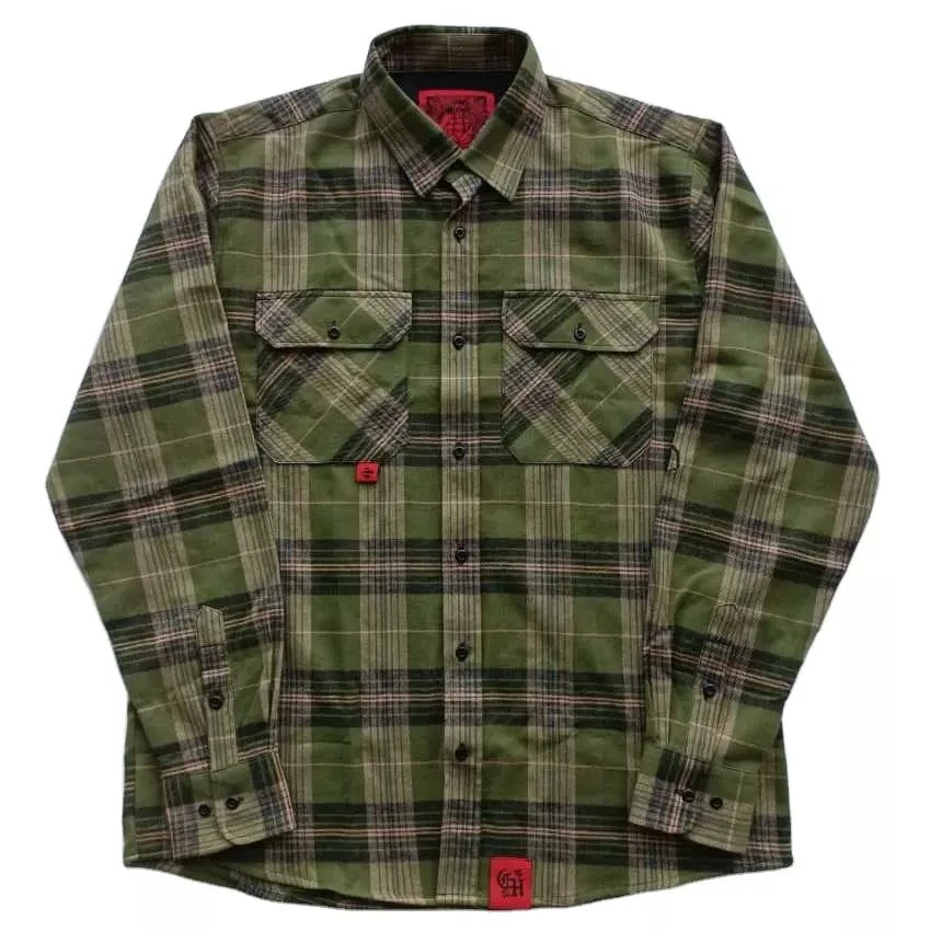 New Designer Custom Stitching Mesh Breathable Quilted Plaid with Glass Cloth Back Opening Men Flannel Shirt