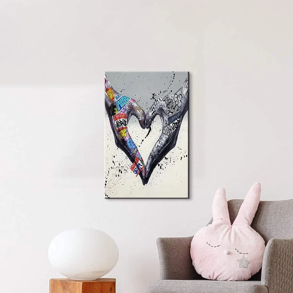 Graffiti Canvas Wall Art Heart Gesture Wall Decorations Abstract Poster Pictures for Home Decor