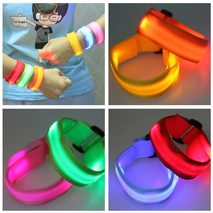 regalo de promoción de la seguridad de Nylon de advertencia de la ejecución de las bujías de LED de color de la banda de Pulsera Brazalete deportivo