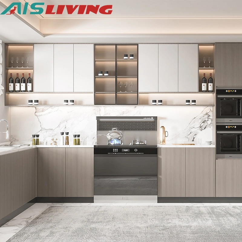 AIS Modern Design New Build in Small Home Furniture Set Flat Pack Modular White Melamine Wooden Kitchen Cabinet From China