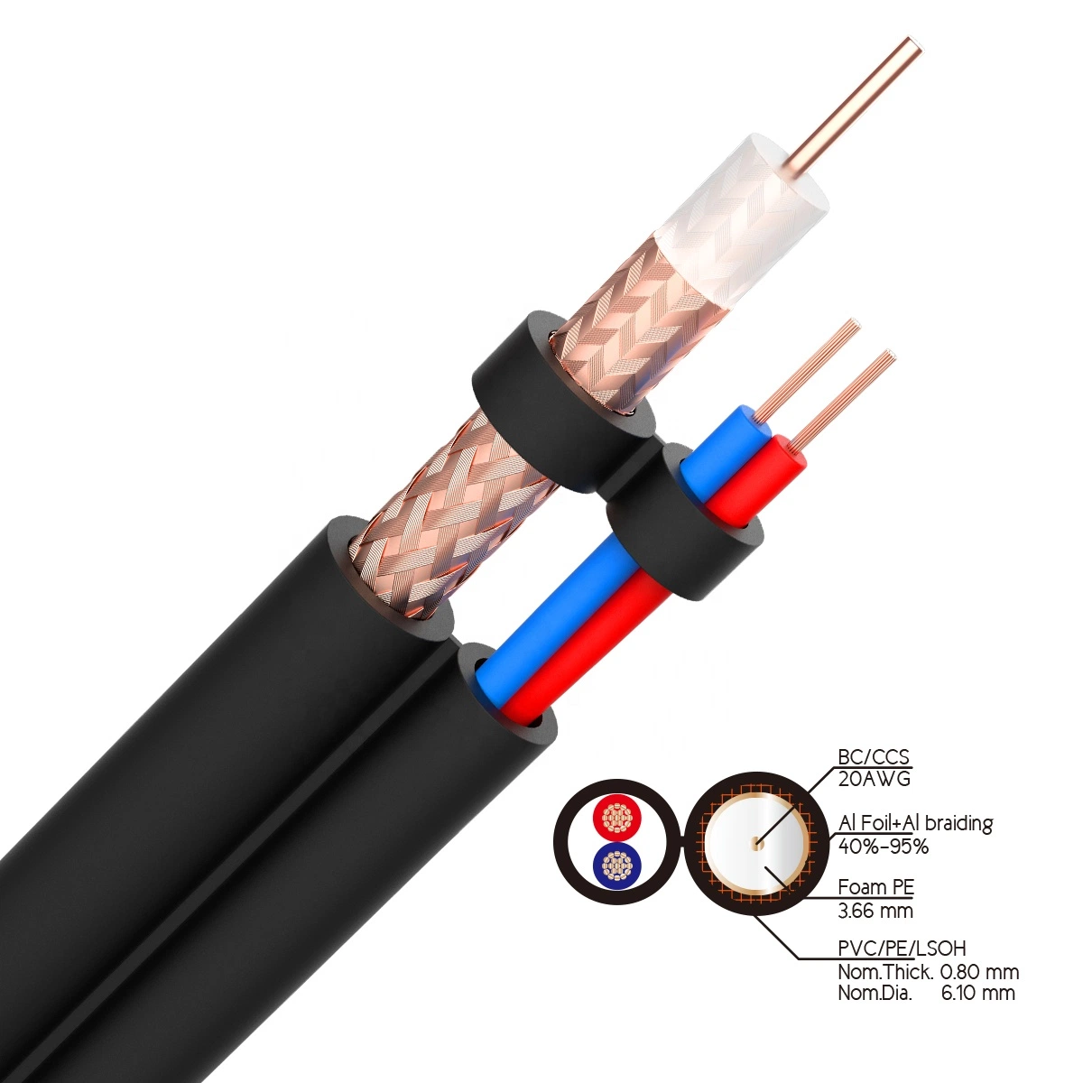 High quality/High cost performance RG6 Coaxial CCTV Wire BNC with DC Connector for CCTV Camera