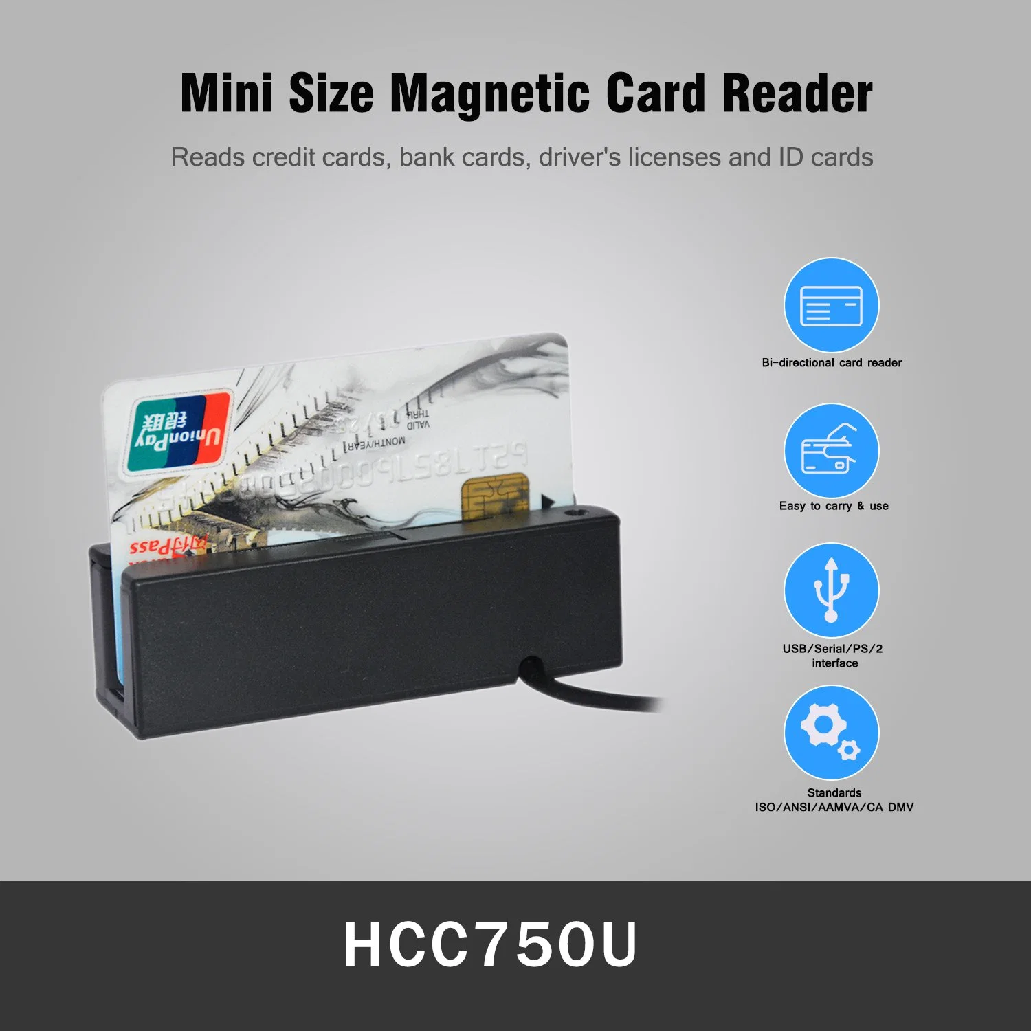 Barato preço Mini 1/2/3 vias do leitor de cartão magnético USB Hcc750u-06