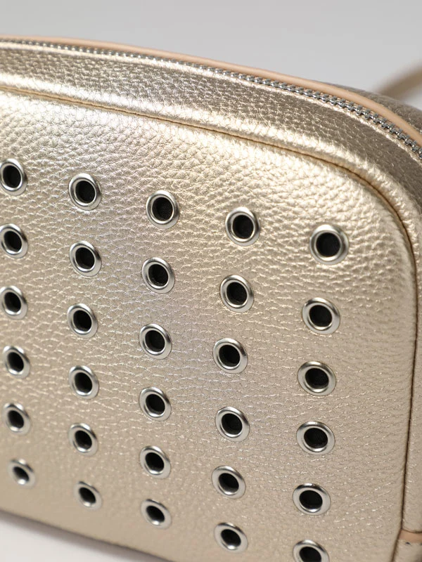 Women Desinger High Capacity Comfortable Studded Eyelets Holes Tote Bag Features Handles Crossbody Handbag for Lady with Metal Zip