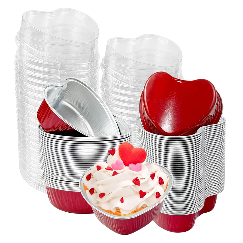 Vasos de aluminio con tapas desechables Ramekin Baking Cups Muffin Liners Mini piés de pans Cupcake de aceite para la boda de la fiesta de Navidad Fiesta