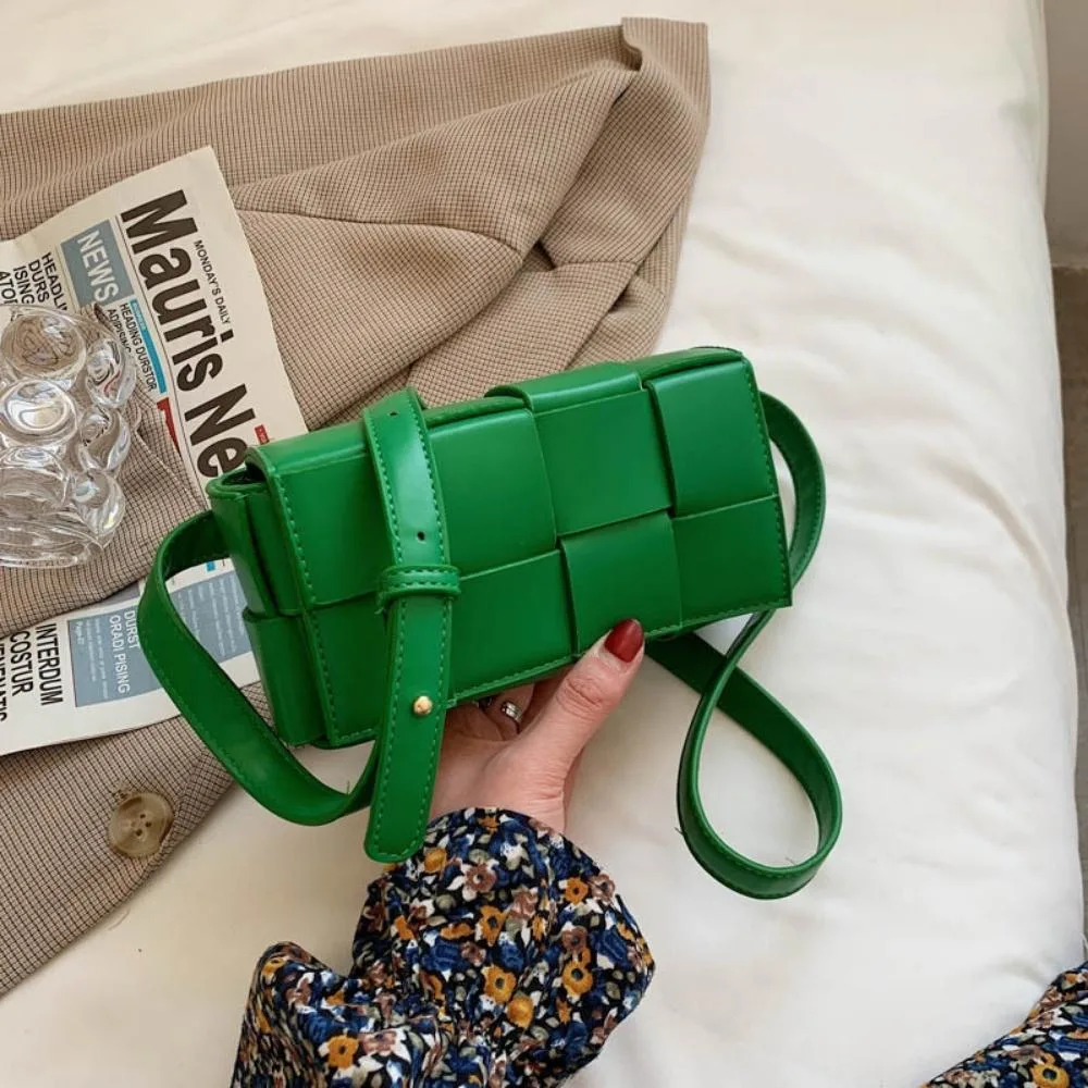 Small Braided Wave Green Match Chest Bag Women Summer Messenger Waist Trendy Wyz21250