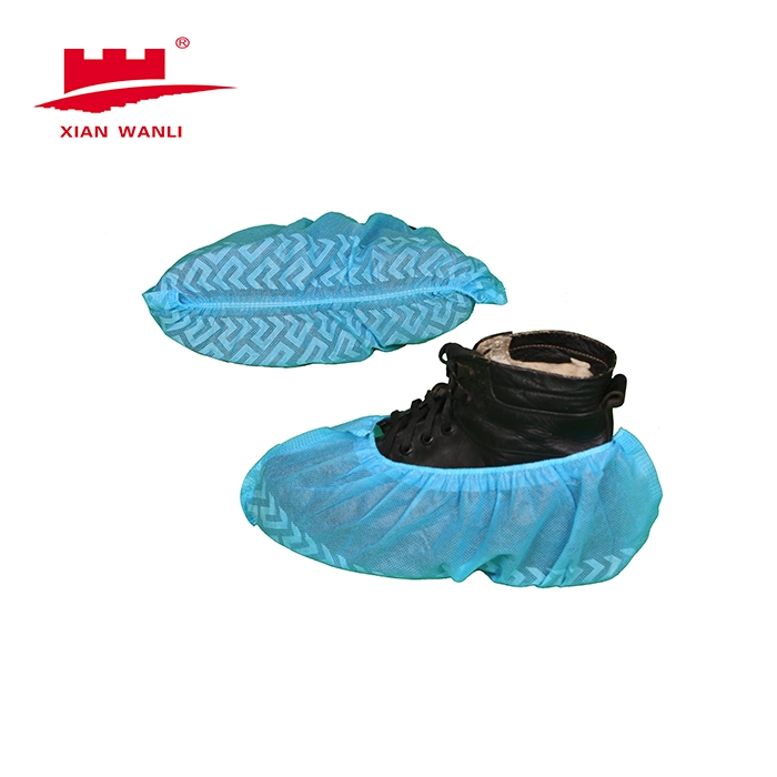 Machine-Made Blue Color Disposable Waterproof PE/CPE Plastic Shoe Cover for Laboratory