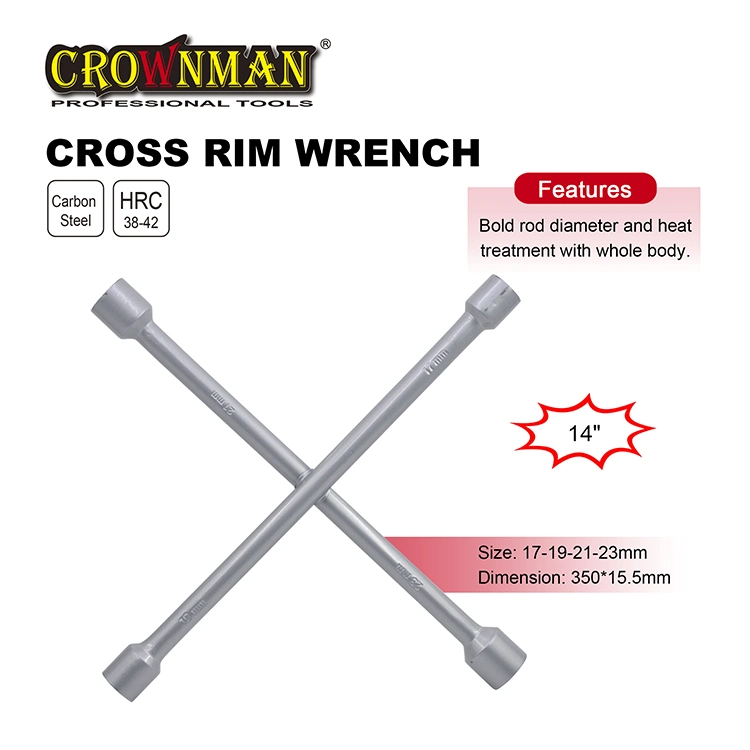 Crownman Hand Tools, 14" Carbon Steel Cross Rim Wrench for Wheel Repairing