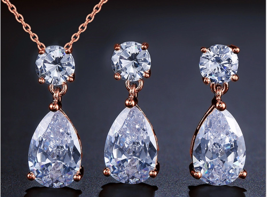 Women's CZ Pendant Necklace CZ Teardrop Jewelry Set Fashion CZ Necklace Fashion Jewelry Fashion Pendant Gift Necklace Set Bridal CZ Jewelry Set