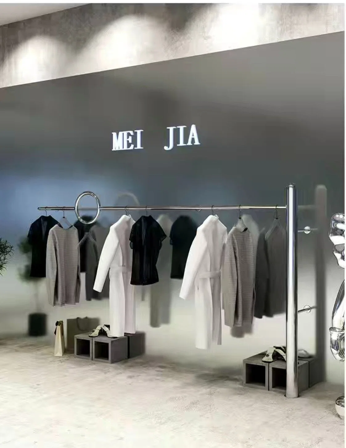 Factory OEM Stainless Steel Clothes Shop Hanging Display Rack Garments Store Fixture