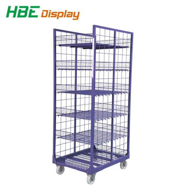 Supermarket Wire Mesh Trolley Metal Milk Transport Roll Container