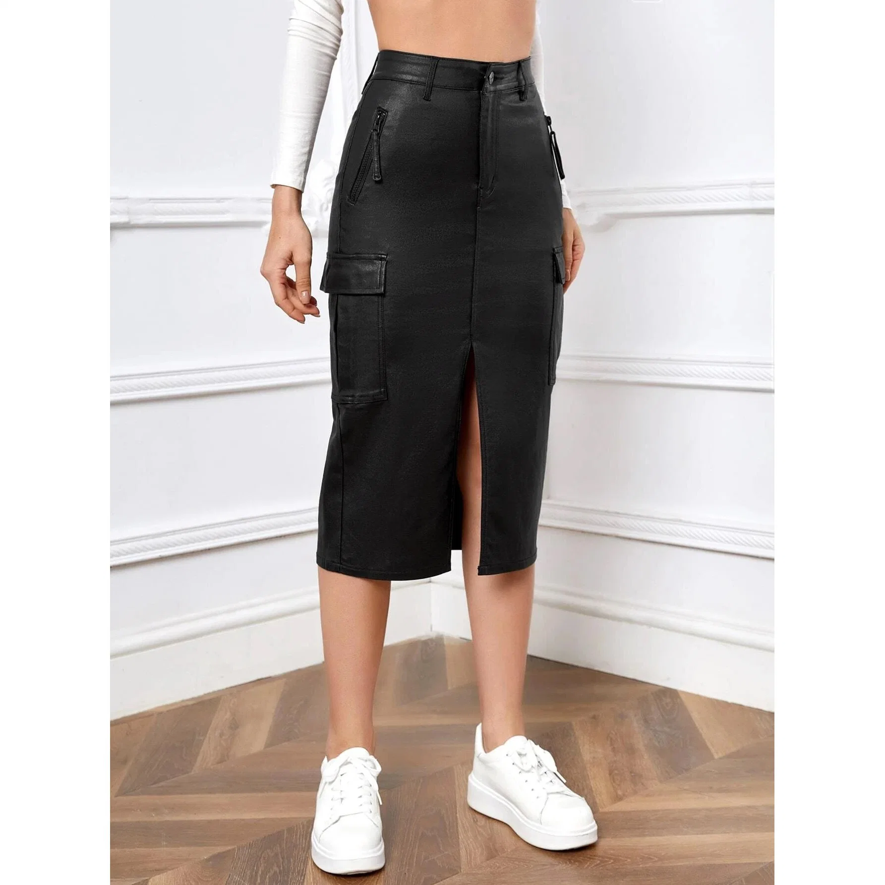 Mode féminine Denim avant noir taille haute Split Women' s de la hanche occasionnel jupe jupe en denim